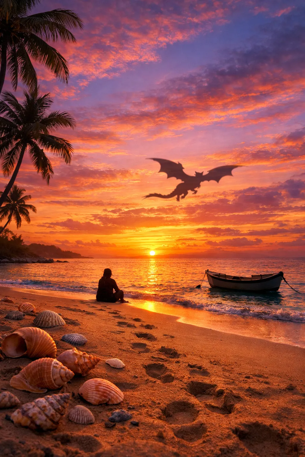 Beach Sunset with Dragon