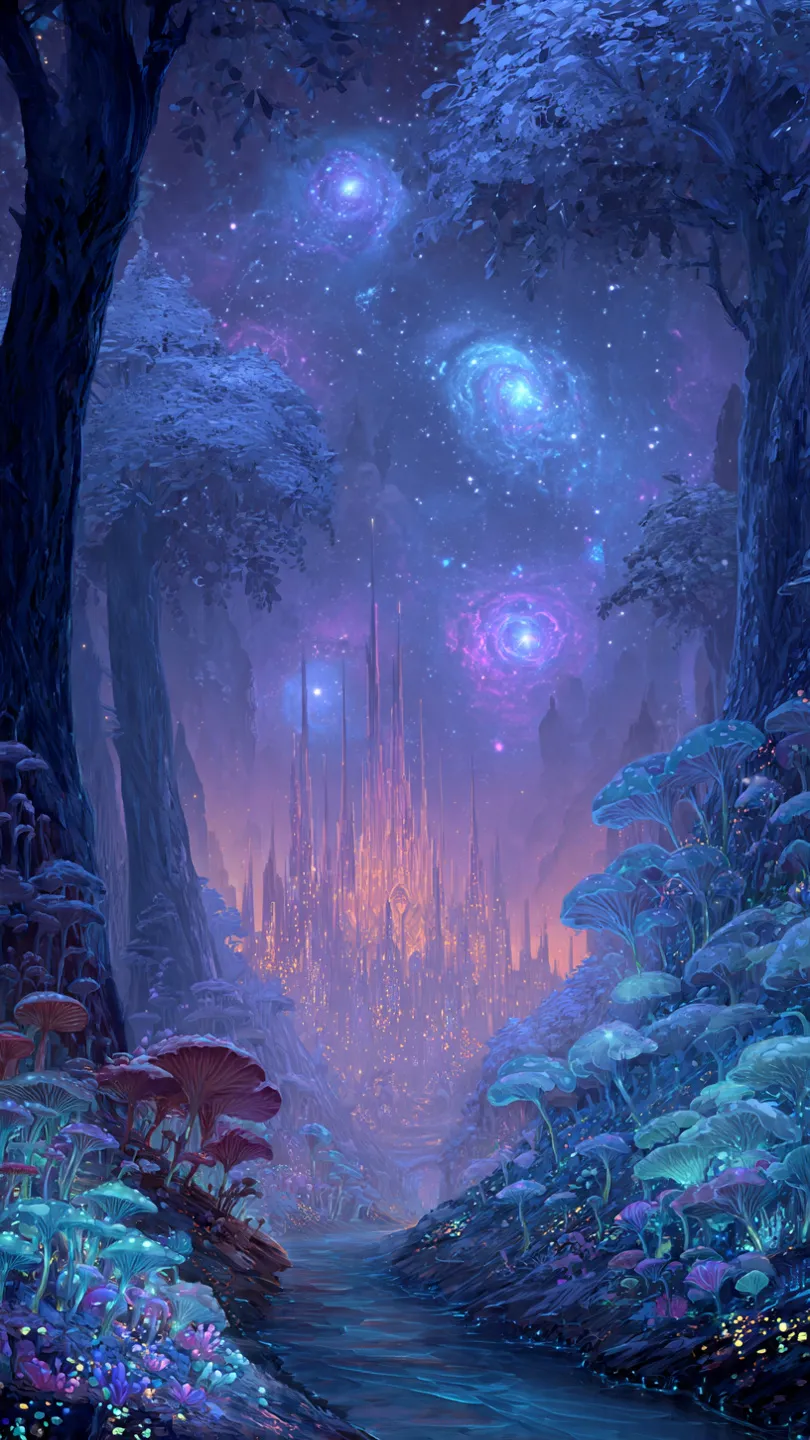 Moonlit river, crystal forest