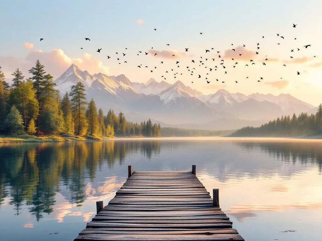 On Day 1, the sun rises gently over a quiet lake