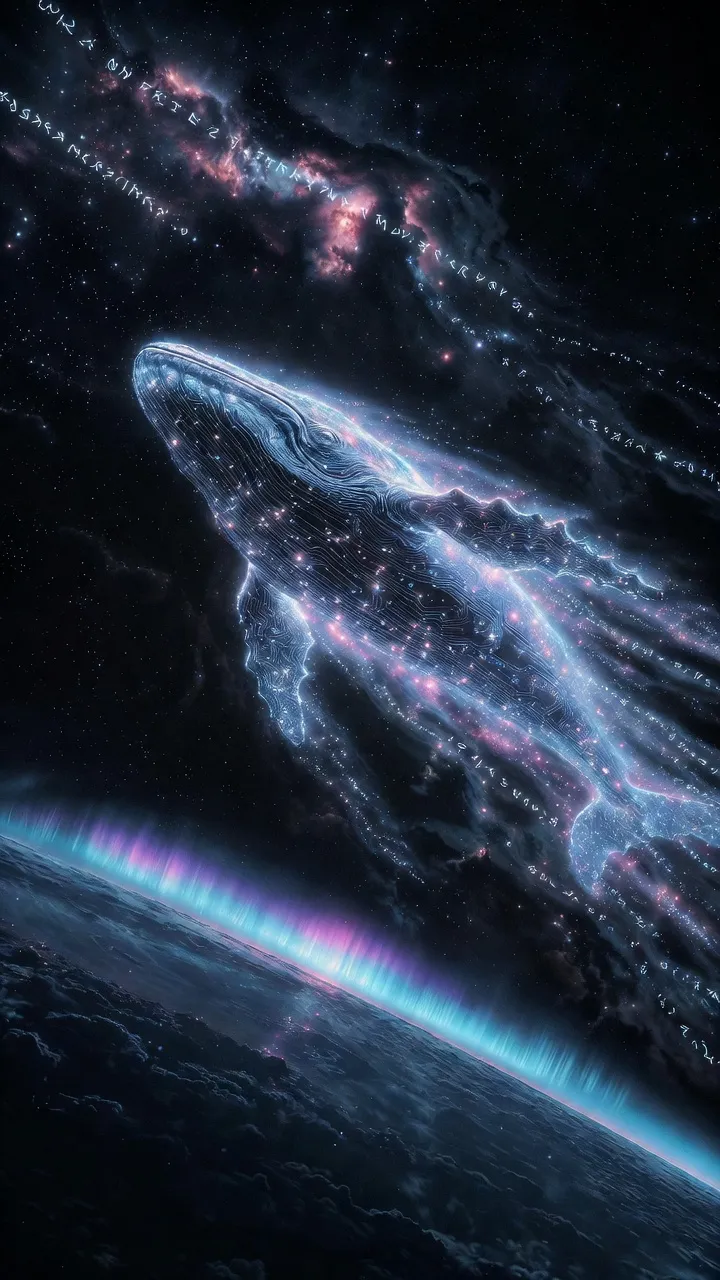 Cosmic Whale in Nebula Sky