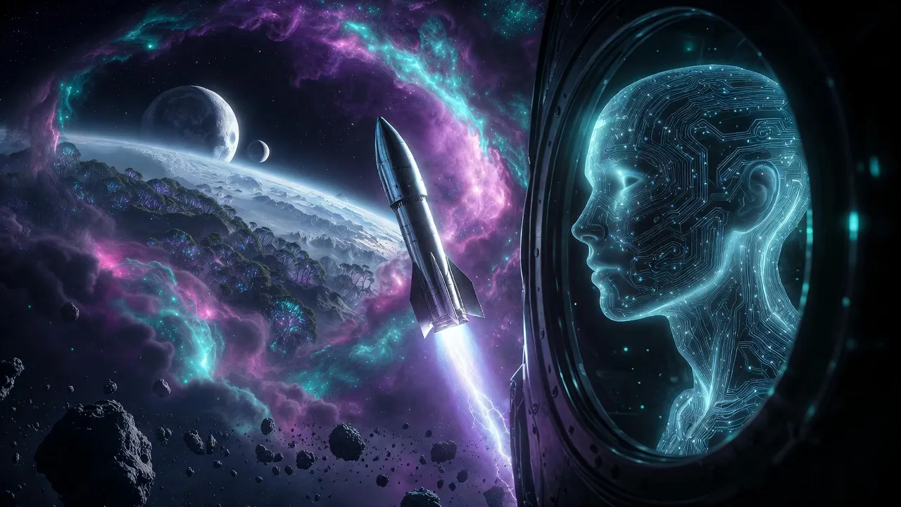 Cosmic Rocket Voyage Through Nebula